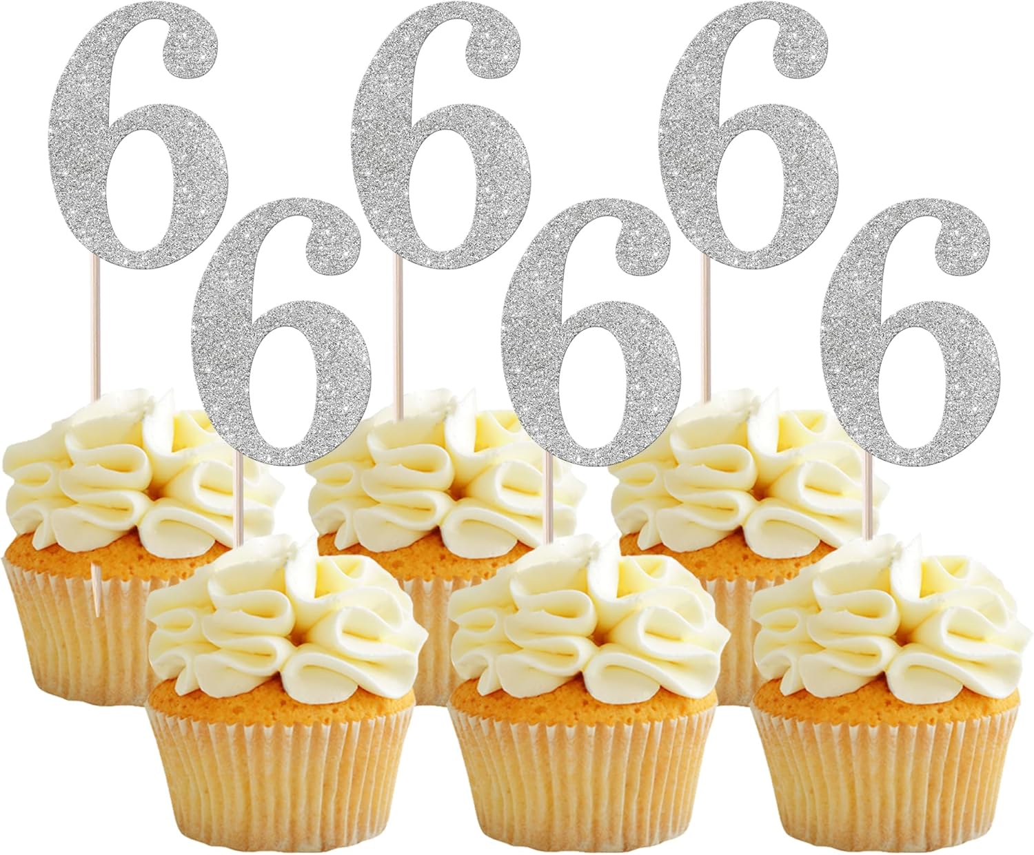 Rsstarxi 36 Pack Number 6 Cupcake Toppers 6th Birthday Cupcake Toppers Cheers to 6 Years Birthday Cupcake Toothpicks for Baby Shower Birthday Anniversary Party Cake Decorations Silver