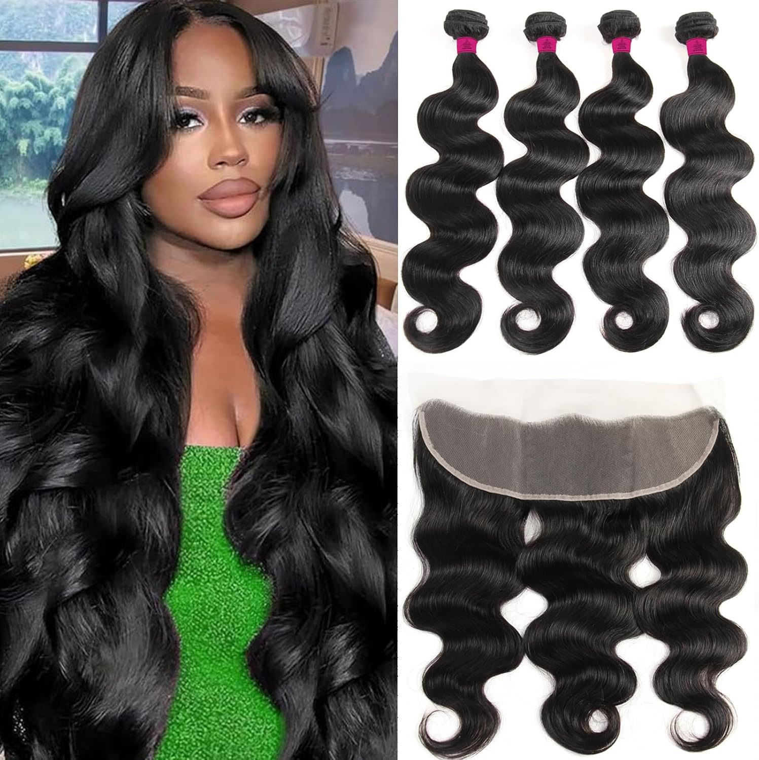 12A Body Wave Human Hair Weave 4 Bundles with 13x4 HD Lace Frontal, 100% Unprocessed Brazilian Virgin Hair Free Part for Women DIY Wigs, Natural Color 330g (12 14 16 18+10 Inch)