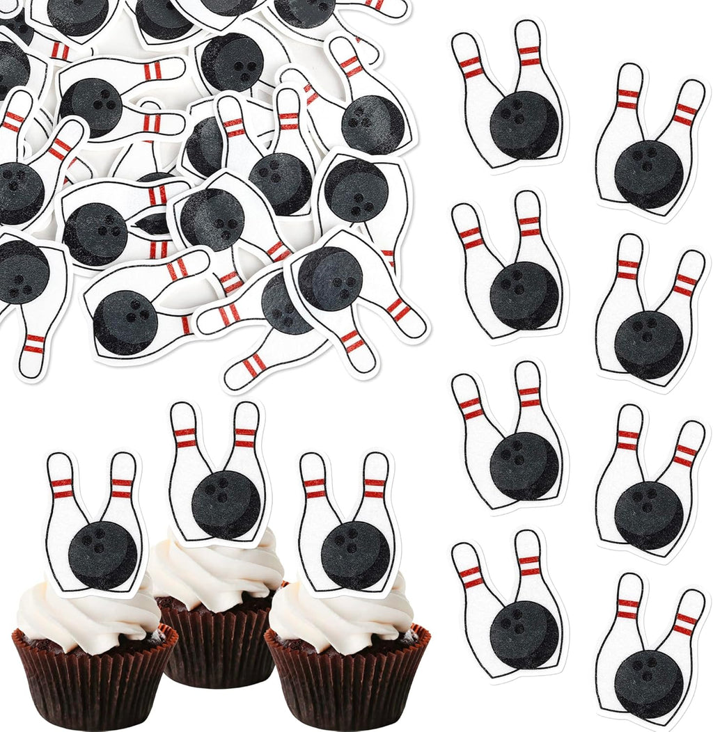 48 Pack Edible Bowling Cupcake Toppers & Picks - Sport Themed Birthday Party & Baby Shower Cake Decorations