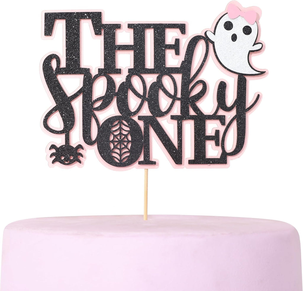 Black Glitter The Spooky One Cake Topper - The Spooky One Birthday Decorations,Halloween 1st Birthday Cake Topper,Halloween Birthday 1st Birthday Girl,Ghost Cake Topper