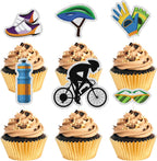 I Love Cycling Happy Birthday Cupcake Toppers, Kids and Adult Birthday Cupcake Decor,Bike Theme Birthday Party Decorations, Bicycle Racing Party Supplies.(Rainbow Glitter)18PCS