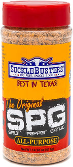 SuckleBusters Salt Pepper Garlic SPG BBQ Rub & Seasoning: Best BBQ Rub for Grilling & Smoking Meat, Poultry, Pork, Fish and Vegetables, Gluten-Free, No MSG Shaker (14.5oz)