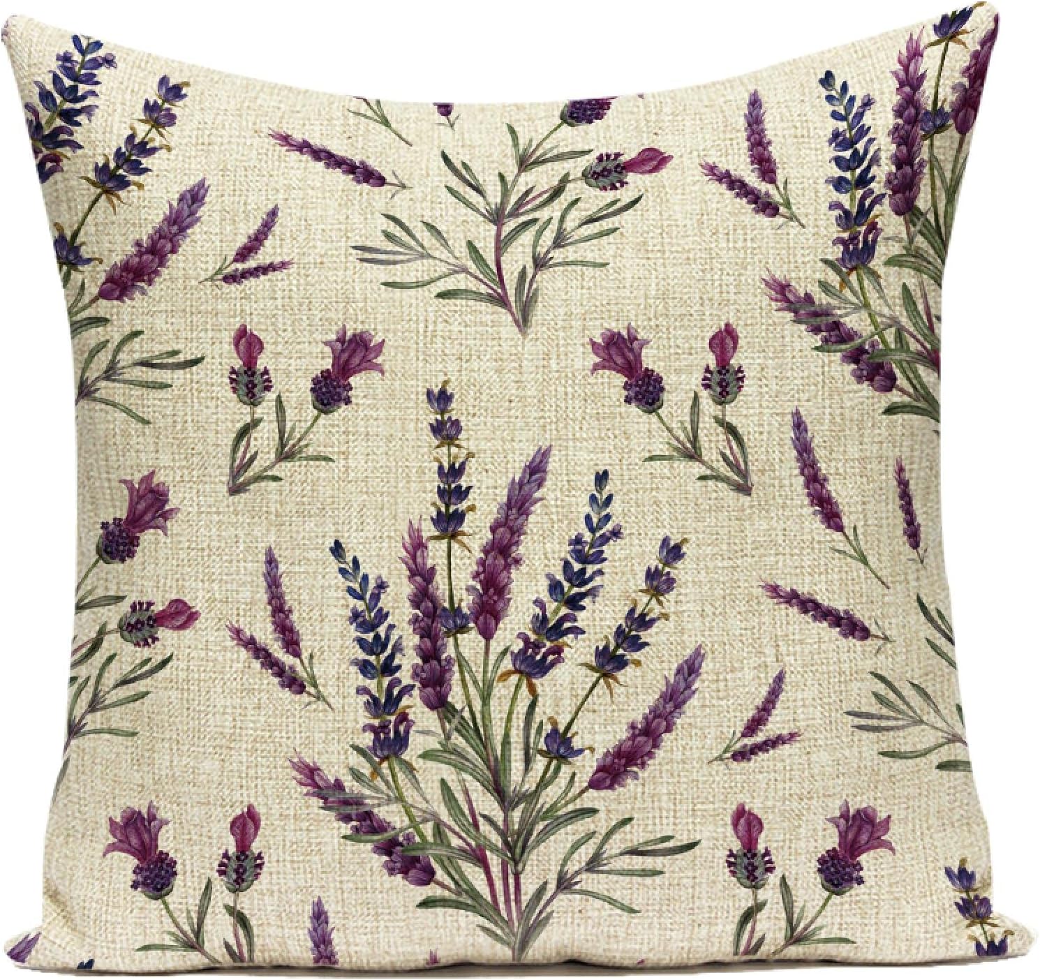 Cushion Cover Decorative Pillows Case Purple Plant Flower Lavender Pillow Cushion Cover for Living Room Sofa Car Home Decor Sofa Garden Car Office Kids Bedroom Decorative Pillow Case