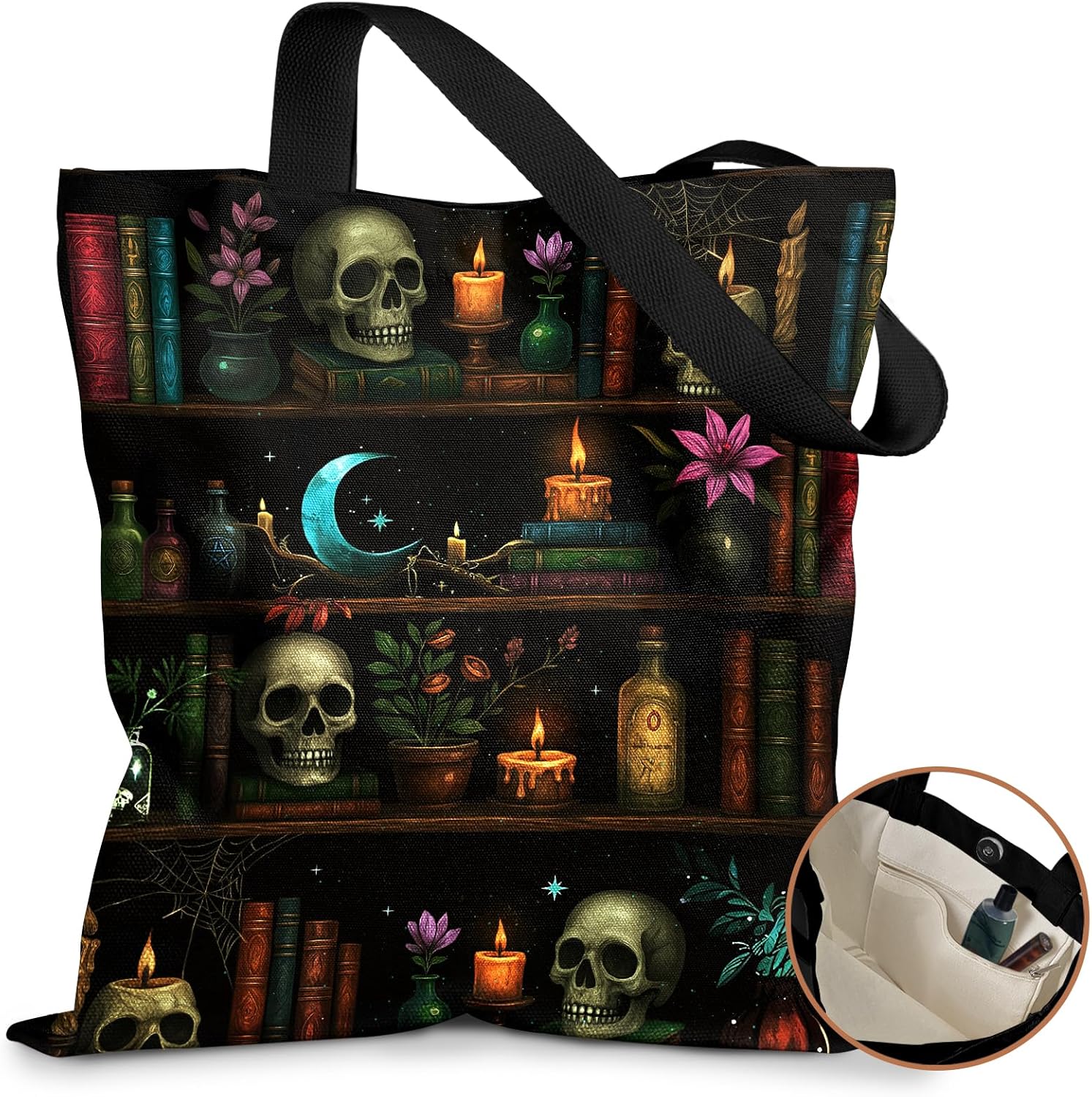 Cute Canvas Tote Bag for Women - with Magnetic Buckle and Zipper Inner Pocket for Girls Aesthetic Cotton Tote Bags