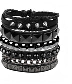 Eigso 4 Pcs Punk Leather Rock Studded Bracelets for Men Women Retro Classic Spiked Metal Cuff Bracelet Set for Man Woman