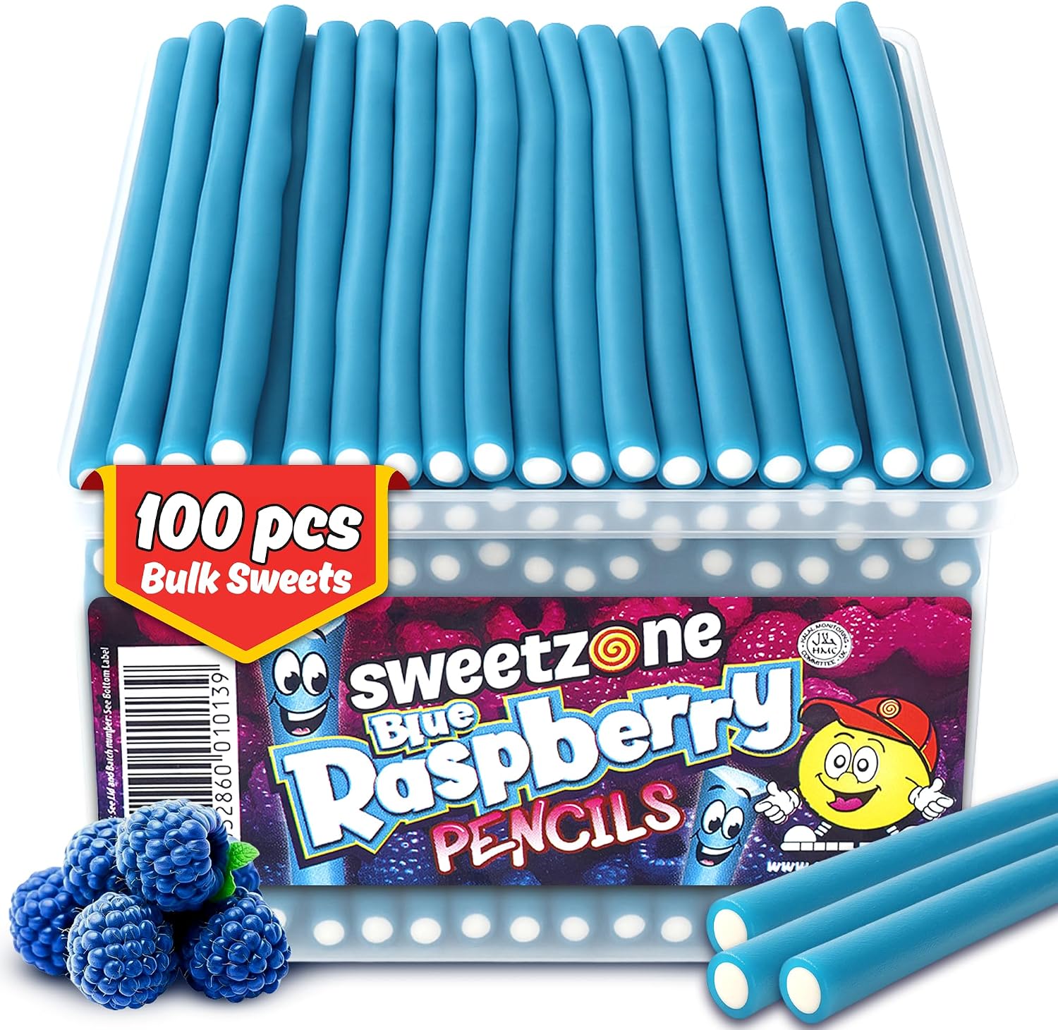 Sweetzone Blue Raspberry Pencils Tubs 100 Pieces Pack 1