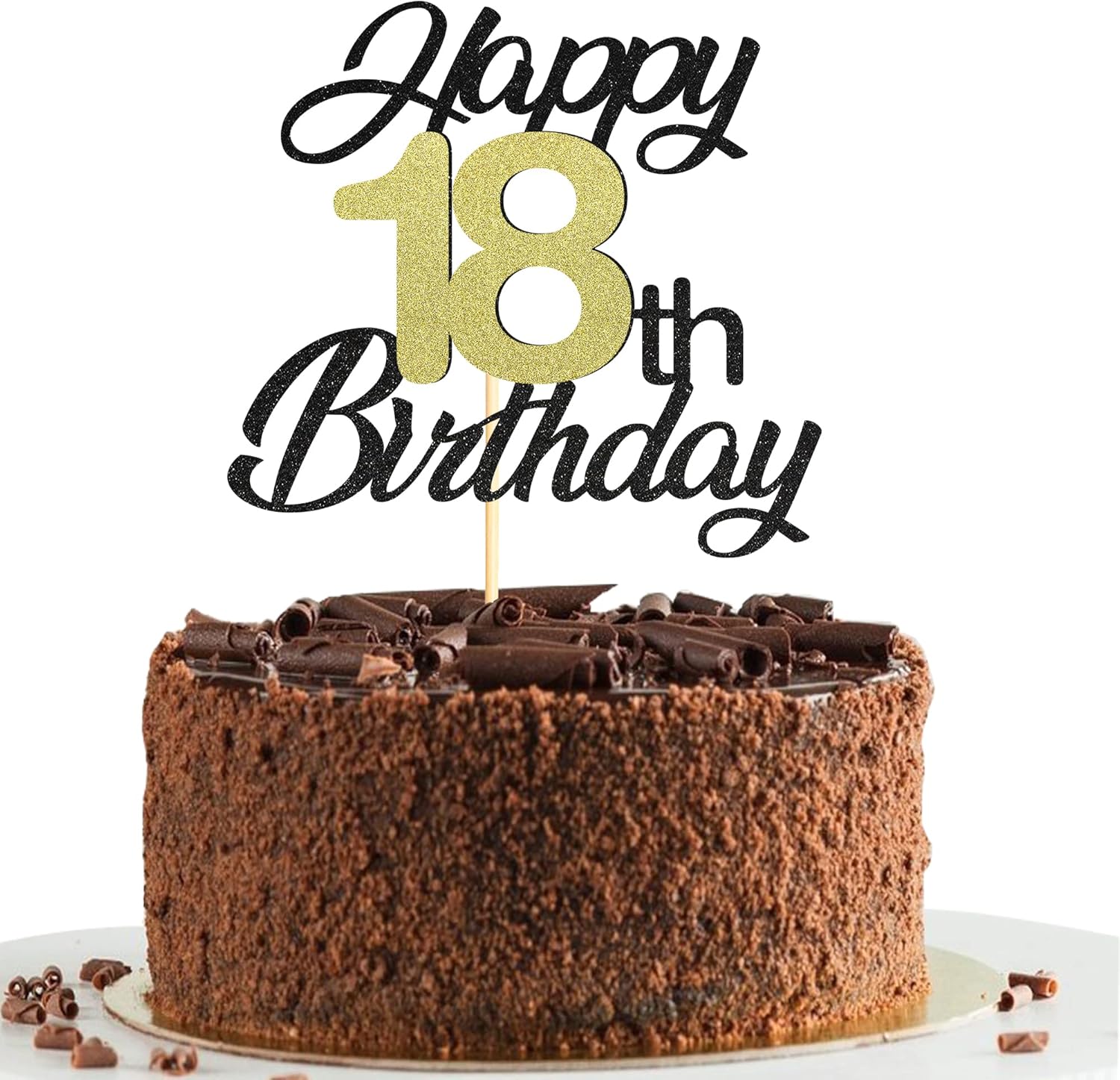 Sumerk Happy 18th Birthday Cake Toppers Black & Gold Glitter 18th Birthday Cake Decorations 18 Cake Topper for Birthday Party