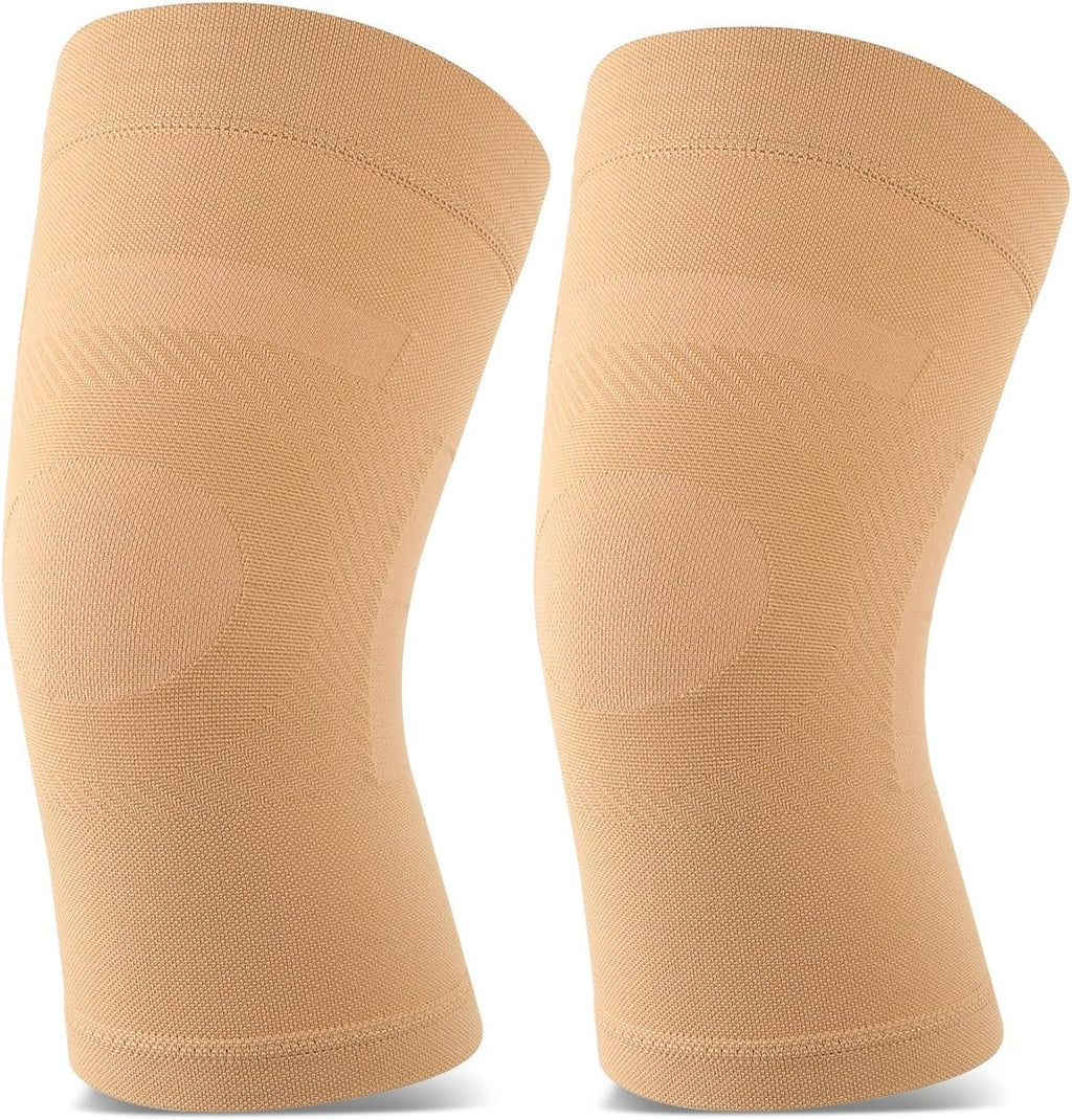 Knee Sleeves, 1 Pair, Could Be Worn Under Pants, Lightweight Knee Compression Sleeves for Men Women, Knee Brace Support for Joint Pain Relief, Arthritis, ACL, MCL, Sports, Injury Recovery, Beige M