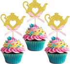 24 Pack Teapot Cupcake Toppers Glitter Tea Cupcake Picks Teapot Baby Shower Wedding Birthday Party Cake Decorations Supplies