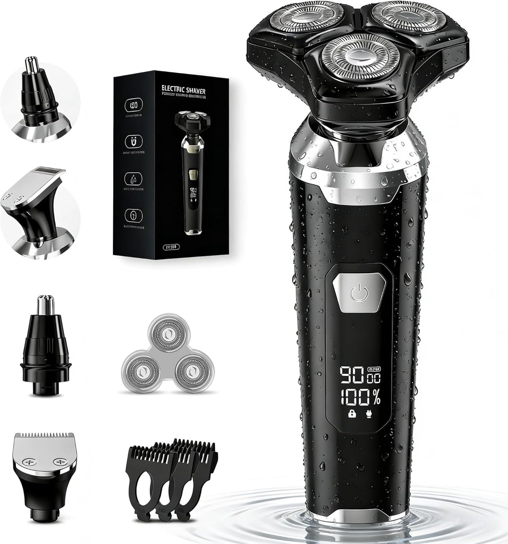 Electric Razor for Men: Wet/Dry Electric Shaver with Upgraded Curved Razor Foil, Gentle on Sensitive Skin, 3-in-1 Cordless Shaver for Beard/Nose/Sideburns