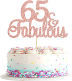 Gyufise 1Pcs 65 & Fabulous Cake Topper Rose Gold Glitter Sixty Five and Fabulous Cake Toppers Happy 65th Birthday Cake Pick for 65th Wedding Anniversary Birthday Party Cake Decorations Supplies
