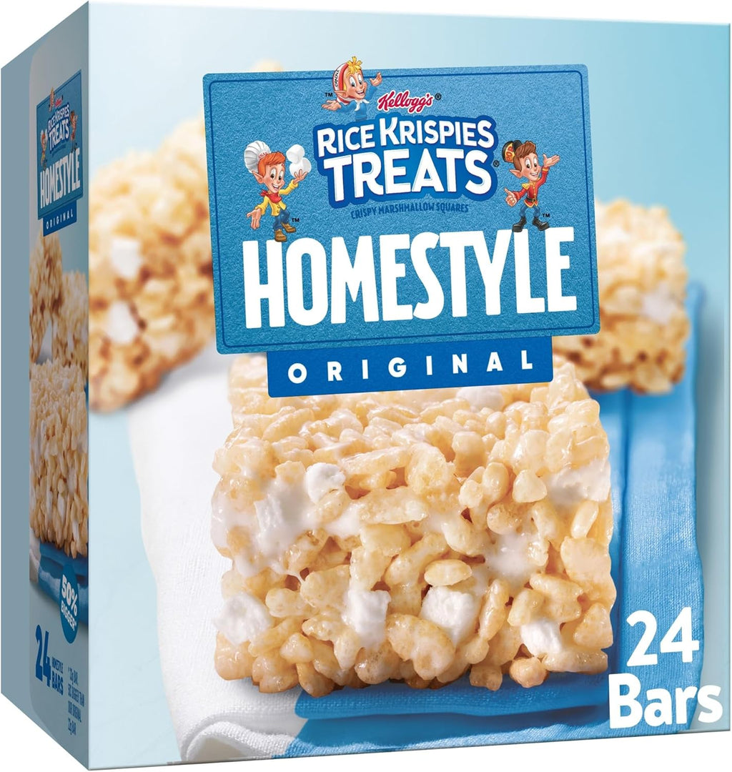 Rice Krispies Treats Homestyle Marshmallow Snack Bars, Kids Snacks, Lunch Snacks, Original, 27.9oz Box (24 Bars)
