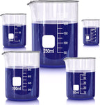 Glass Beakers Set, 5 Sizes - 10ml, 25ml, 50ml, 100ml, 250ml, 3.3 Borosilicate Beaker for Laboratories, Classrooms or Home, Griffin Low Form Lab Beakers