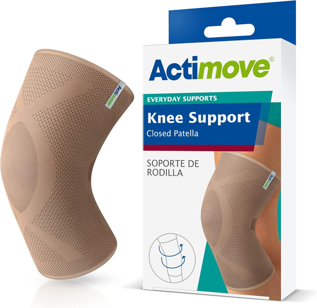 Actimove Everyday Supports Knee Support Closed Patella – Helps with Pain Relief and Swelling – For Chronic Knee Pain and Overuse Knee Injuries – Left/Right Wear – Beige, Medium