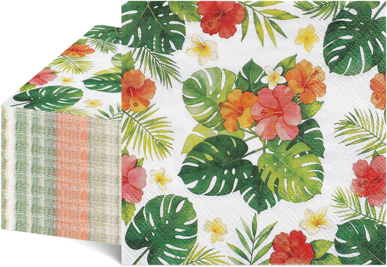 NatNarr 100pcs Hawaiian Napkins, 2-Ply Tropical Paper Napkins Disposable Luau Hibiscus Floral Cocktail Napkin for Aloha Birthday Decorations, Summer BBQ, Pool and Beach Party, 5 Inch