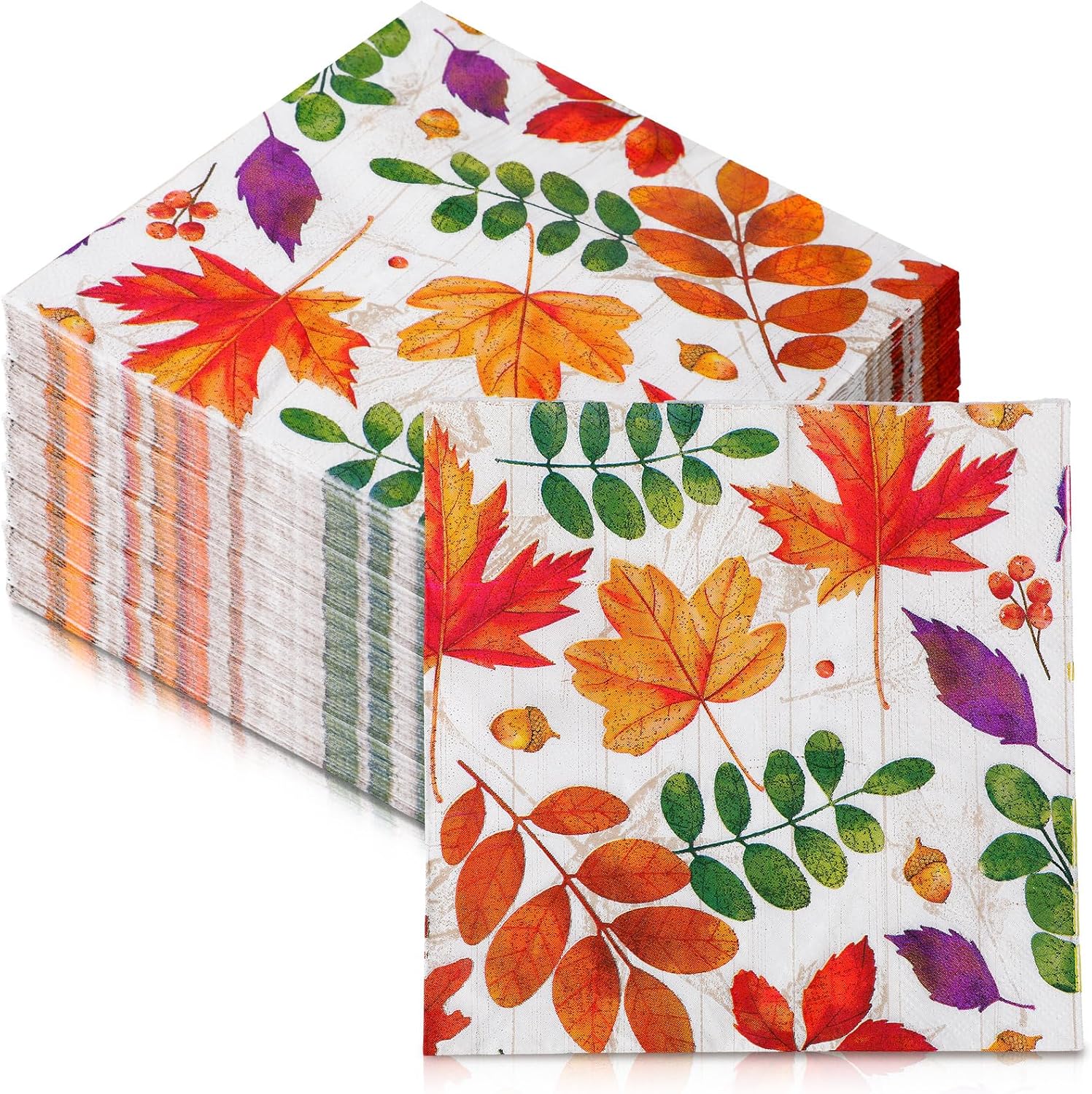 Feifeiya 60 Pcs Fall Leaves Cocktail Paper Napkins 6.5 x 6.5 Inches Autumn Maple Leaf Disposable Paper Napkins for Decoupage Party Thanksgiving Autumn Harvest