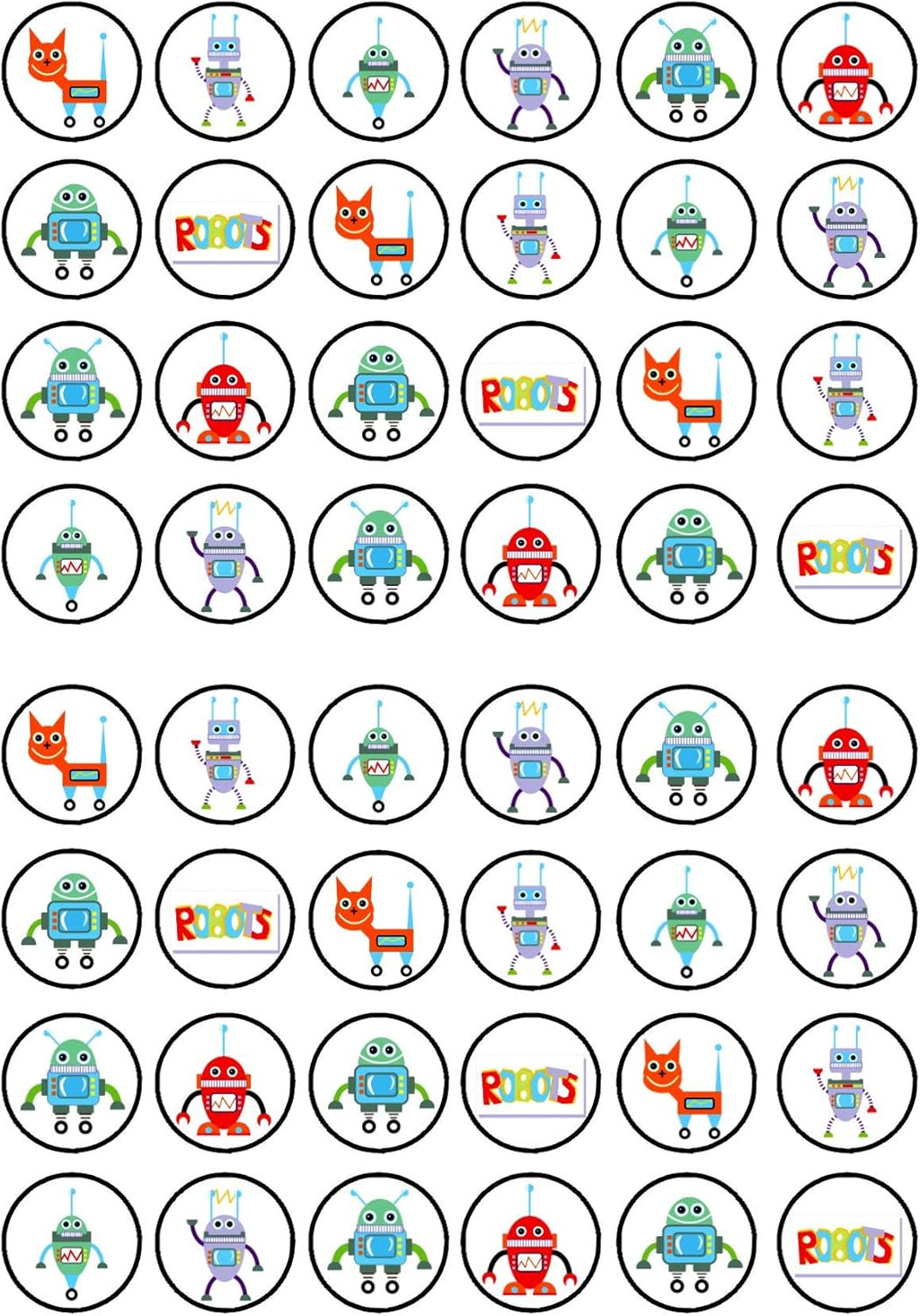 48 Robots Theme Edible Cupcake Toppers - Stand Up Wafer Cake Decorations, or Boys, Robot Toppers for Cake Decorating, Birthday Cookie Decorations for Kids 1.18 Inch / 3cm Wafer Card UNCUT