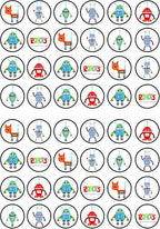 48 Robots Theme Edible Cupcake Toppers - Stand Up Wafer Cake Decorations, or Boys, Robot Toppers for Cake Decorating, Birthday Cookie Decorations for Kids 1.18 Inch / 3cm Wafer Card UNCUT