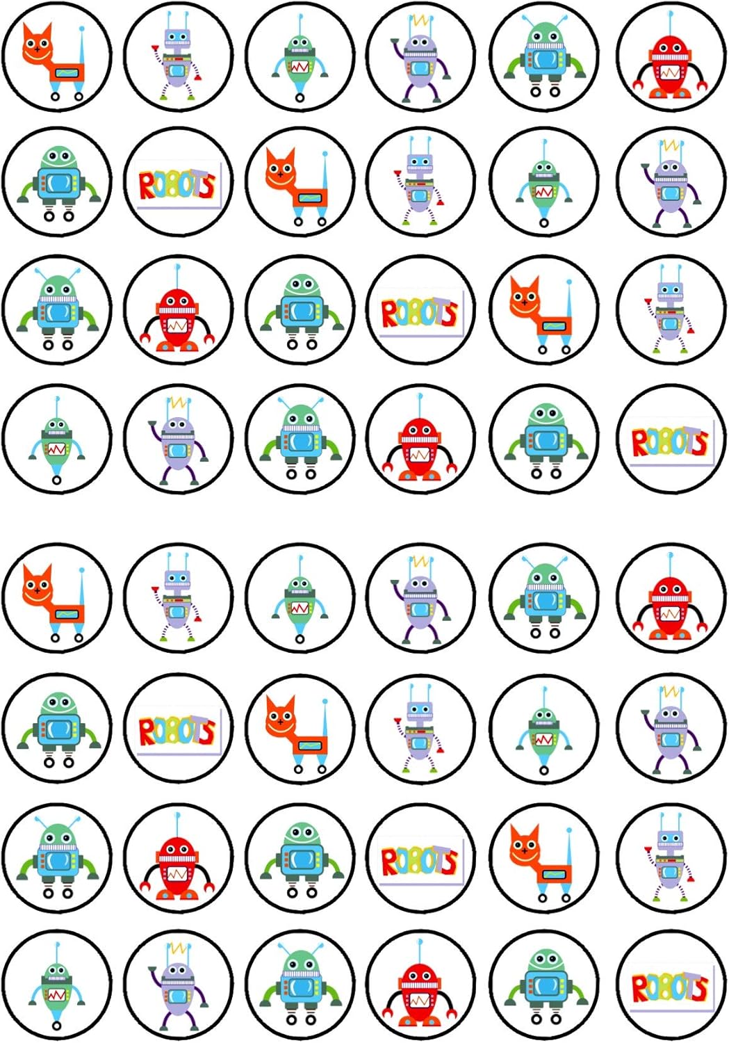 48 Robots Theme Edible Cupcake Toppers - Stand Up Wafer Cake Decorations, or Boys, Robot Toppers for Cake Decorating, Birthday Cookie Decorations for Kids 1.18 Inch / 3cm Wafer Card UNCUT