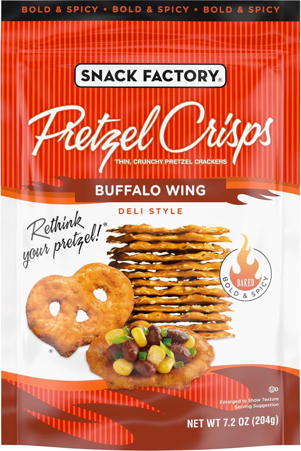 Snack Factory Buffalo Wing Pretzel Crisps, Non-GMO, 7.2 OZ Resealable Bag