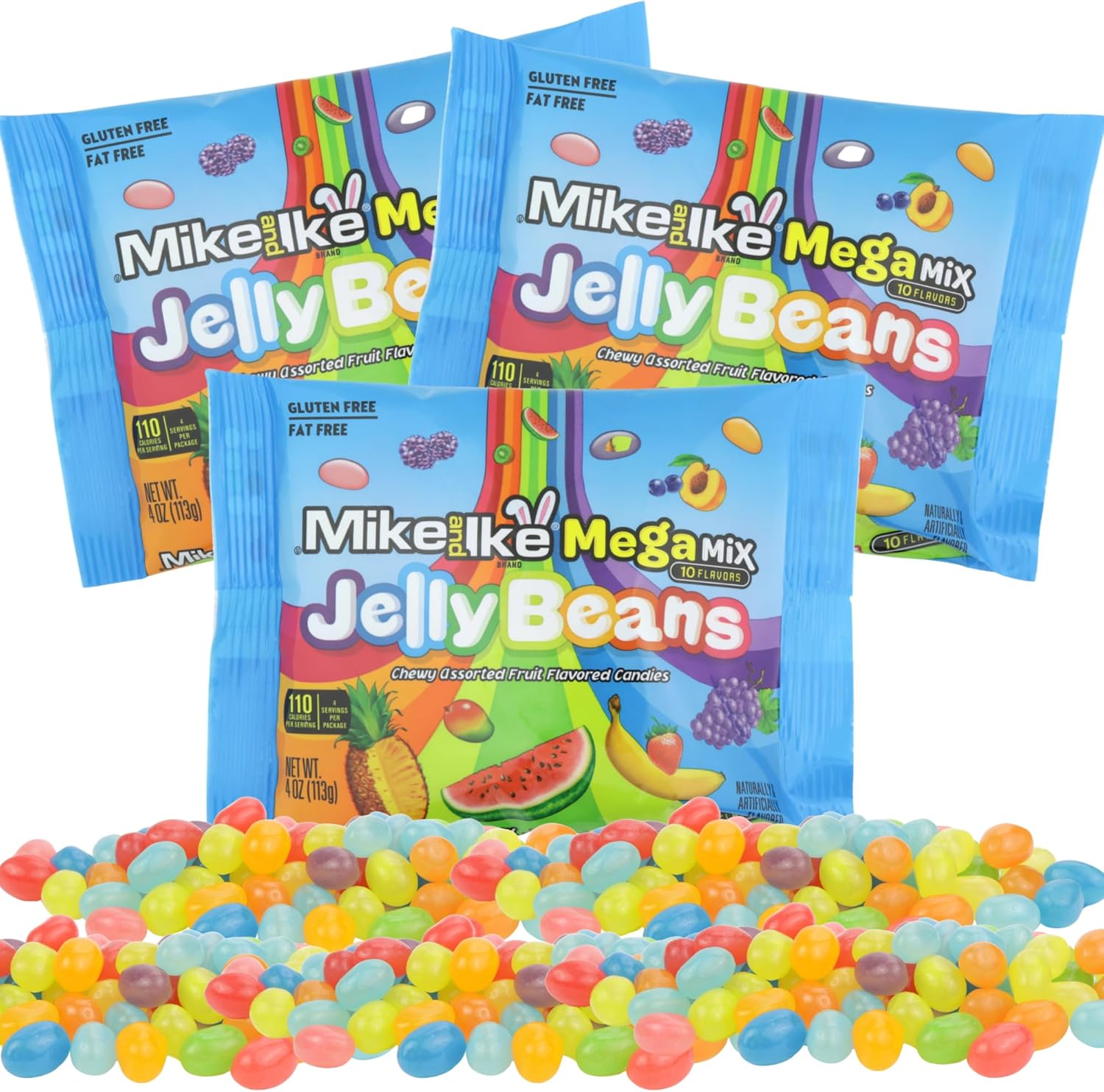Mike and Ike Easter Jelly Beans, Mega Mix 10 Flavors, Basket Stuffer and Candy Egg Fillers, Mini 4 Ounce Bags, Pack of 3