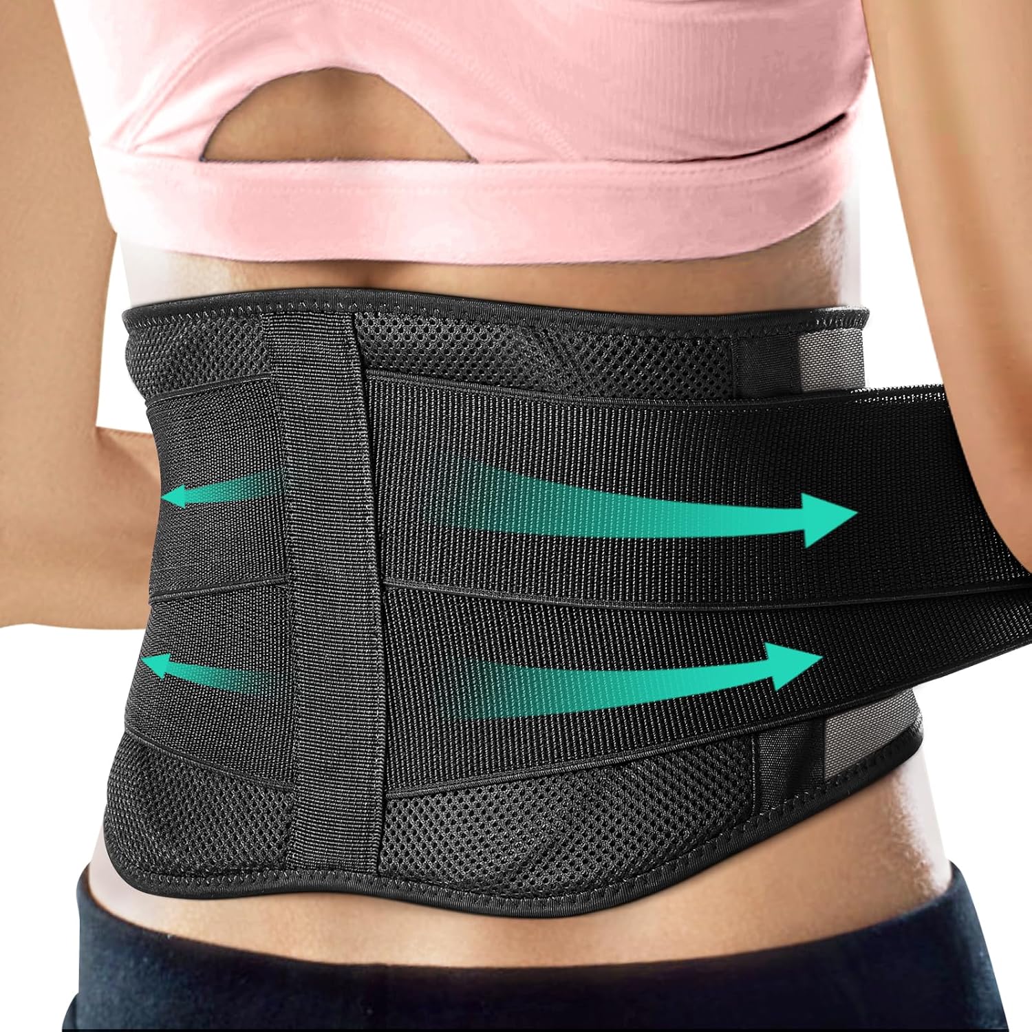 AllyFlex Sports® Lightweight Back Brace for Men & Women Under Uniform, Dual Medical 3D Lumbar Pads for Lower Back Pain Relief, Breathable Mesh with Adjustable Stapes for Back Stress - M