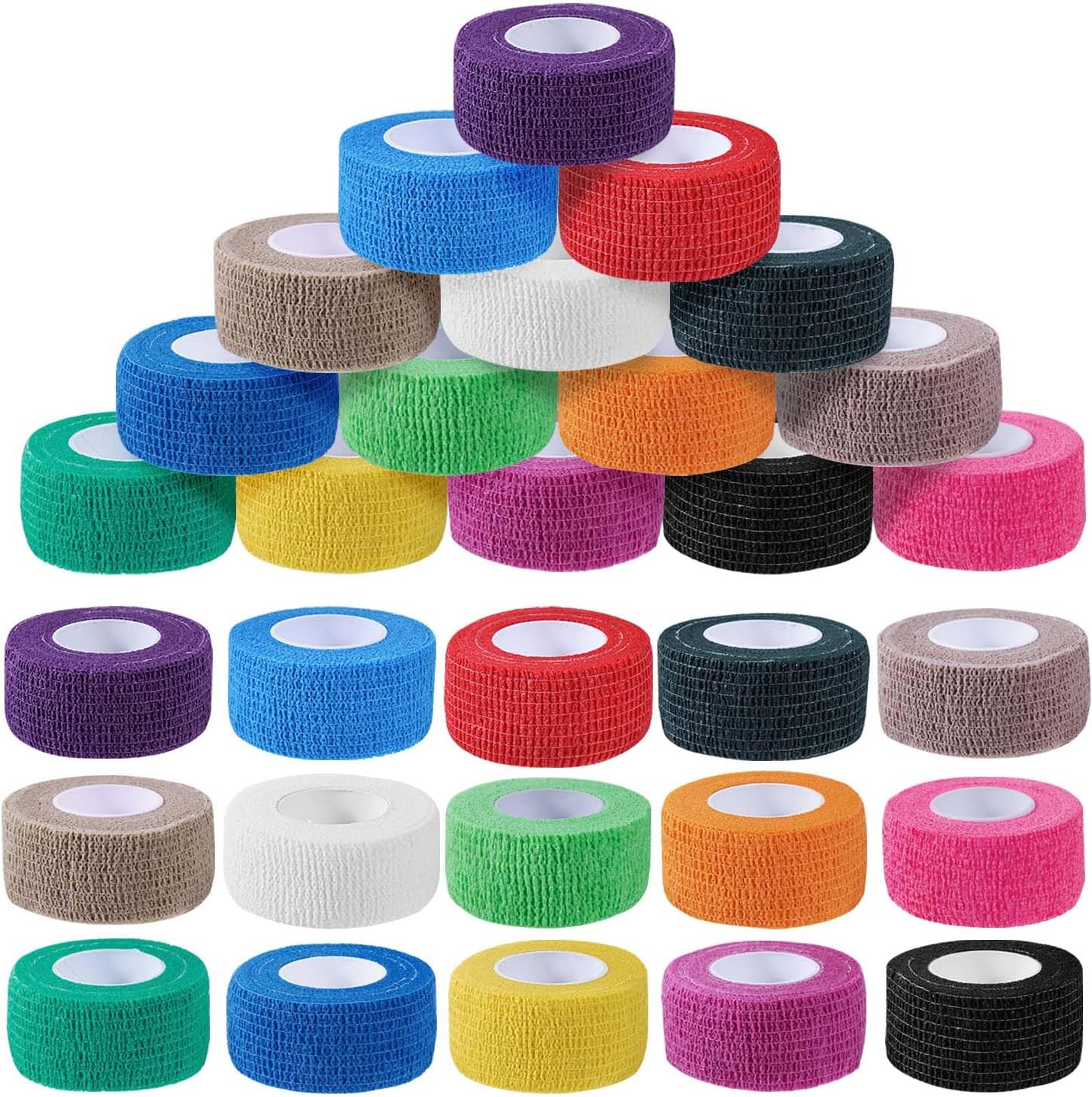 KISEER 30 Pack 1 Inch x 5 Yards Colorful Self Adhesive Bandage Breathable Cohesive Bandage Wrap Rolls Elastic Self-Adherent Tape for Stretch Athletic, Sports, Wrist, Ankle