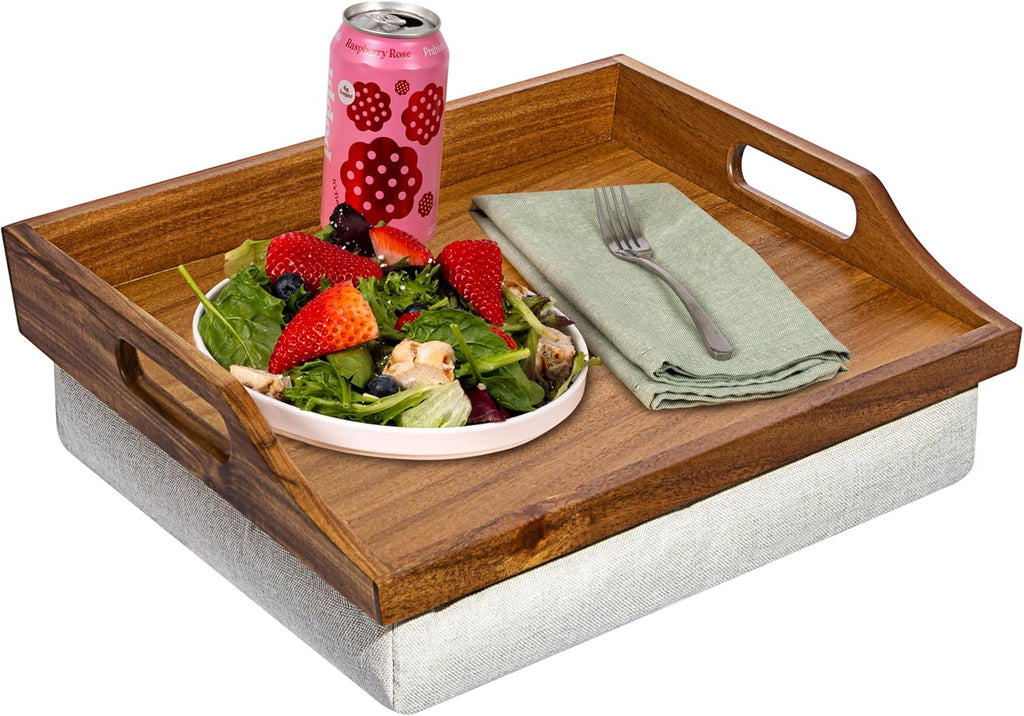 ROSSIE HOME Acacia Wood Bed Tray, Lap Desk with Detachable Cushion, Serving Tray - Natural - Fits up to 15.6 Inch Laptops - Style No. 76106