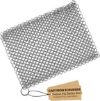 Cast Iron Scrubber 316 Stainless Steel Skillet Cleaner 8"x6" Chainmail Scrubber Scraper Chain Mail Link Scrub for Cast Iron Pre-Seasoned Pans, Griddles, BBQ Grills, and Pot Cookware Cleaning