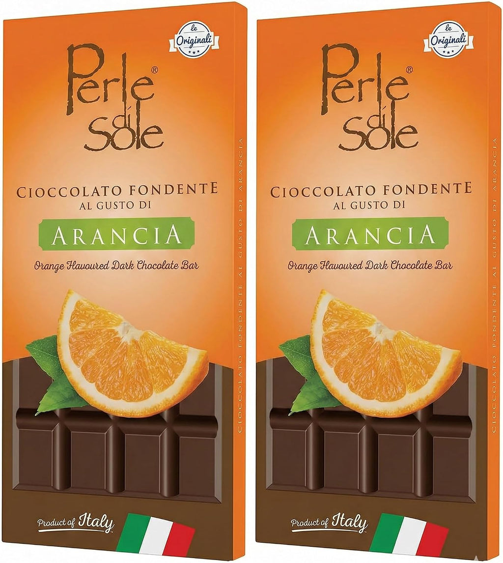 Perle di Sole Italian Orange Dark Chocolate - Extra Dark Chocolate Bar with Natural Orange Flavor - Gourmet Artisan Chocolate Made in Italy - Perfect as a Gift or After-Meal Treat (3.5 oz | 100 g) 2-Pack