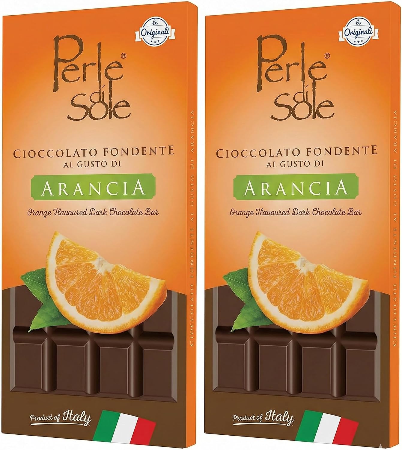Perle di Sole Italian Orange Dark Chocolate - Extra Dark Chocolate Bar with Natural Orange Flavor - Gourmet Artisan Chocolate Made in Italy - Perfect as a Gift or After-Meal Treat (3.5 oz | 100 g) 2-Pack