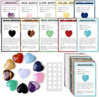 Heart-Shaped Healing Crystals Set – 10PCS Natural Crystal Hearts, Amethyst & Rose Quartz Gemstones with Card Deck, Spiritual Gifts for Women & Beginners