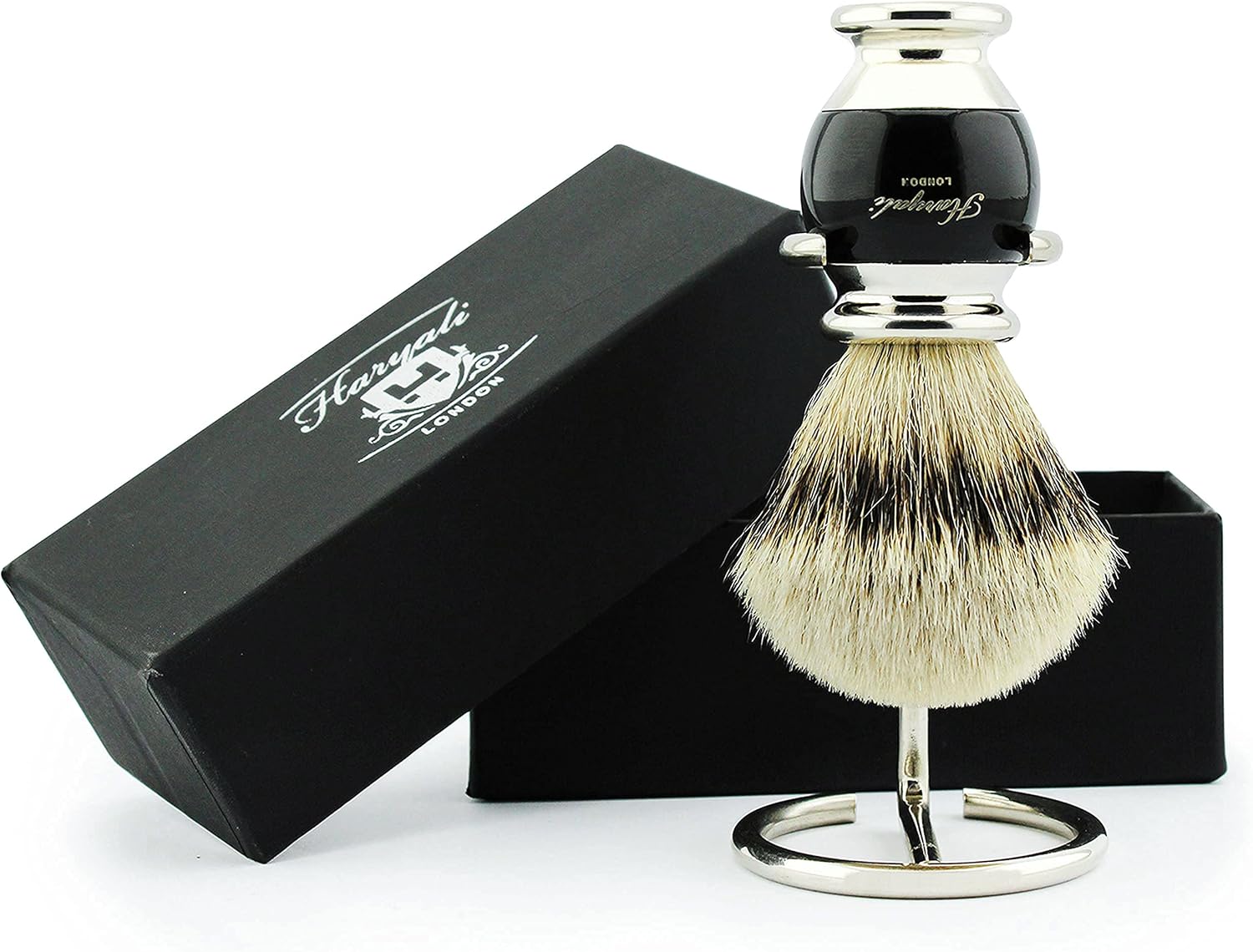 Haryali London Synthetic Silver Tip Badger Hair Shaving Brush with Brush Stand/Holder