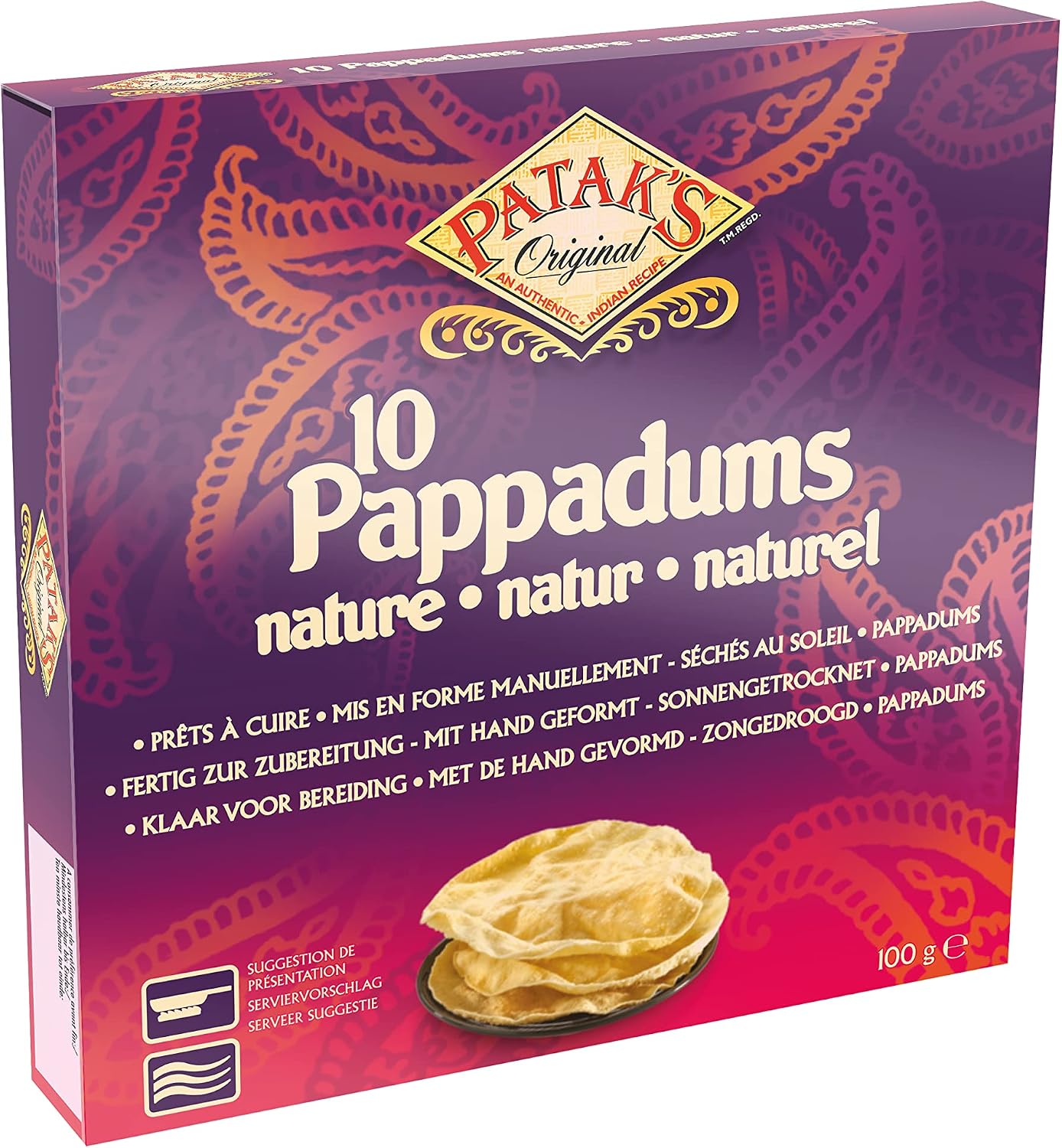 Patak's Pappadums, plain, pack of 12 (12 x 100 g)