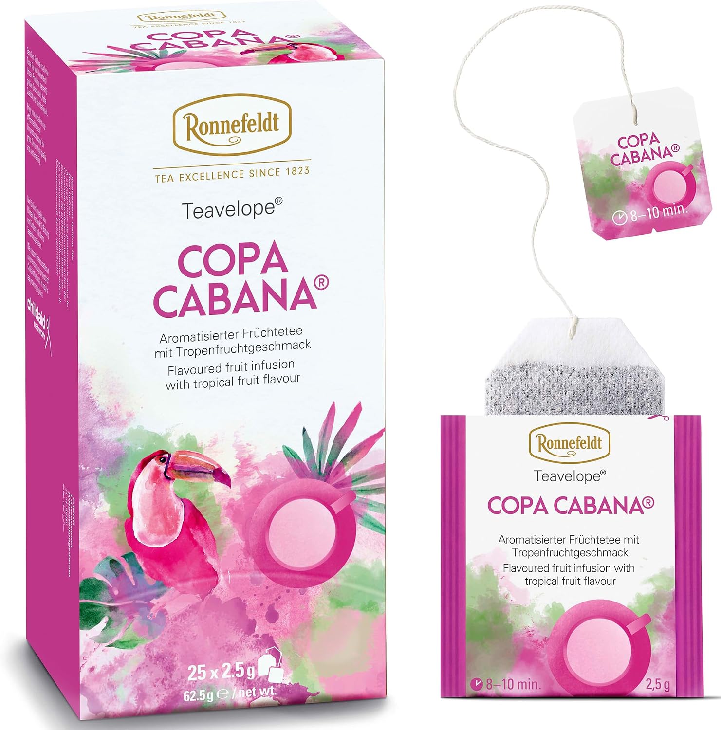 Ronnefeldt Teavelope Copa Cabana – Fruit Tea with Hibiscus and Tropical Citrus Notes – 25 Tea Bags – Caffeine Free Individually Wrapped