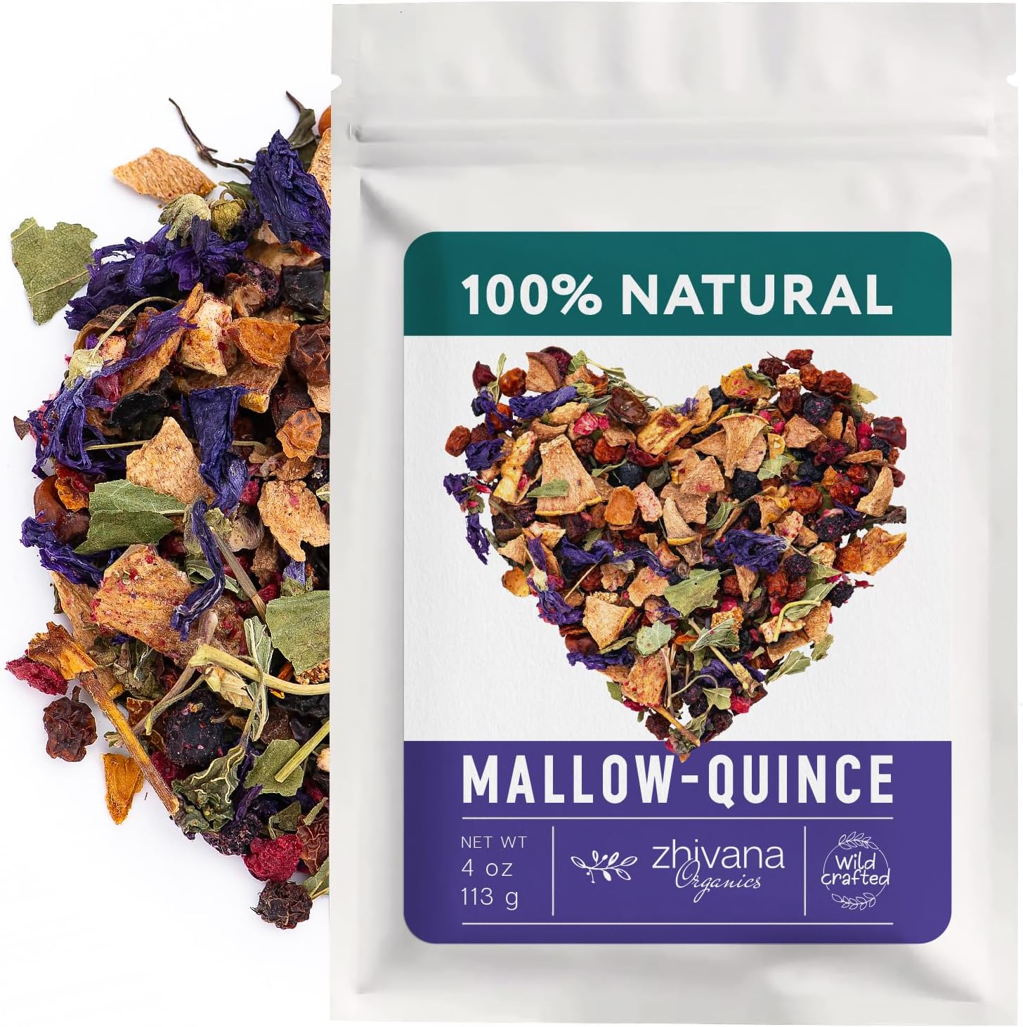 Blue Mallow and Quince Herbal Tea – Loose Leaf Caffeine Free Tea – Floral Fruity Relaxing Tea – 100% Natural Ingredients – Te de Malva - 4 oz
