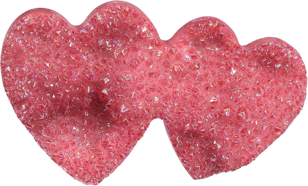 Nupuyai Titanium Coated Stone Crystal Cluster Specimen Double Heart Shaped Stone Natural Rock Quartz Decor for Home Desk, Red