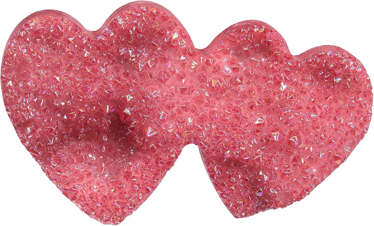 Nupuyai Titanium Coated Stone Crystal Cluster Specimen Double Heart Shaped Stone Natural Rock Quartz Decor for Home Desk, Red