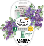 BIC Soleil 3 Escape Scented Women's Disposable Razors, 3 Blades, Comfortable Shave, Lavender & Eucalyptus Scented Handle Shaving Razors for Women, 4 Count