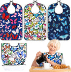 XKDOUS 3 Pack Waterproof Adult Bibs for Men & Women, Reusable Dining Clothing Protector with Optional Crumb Catcher Pocket, Machine Washable Eating Bib for Elderly, Gifts for Mom/Dad