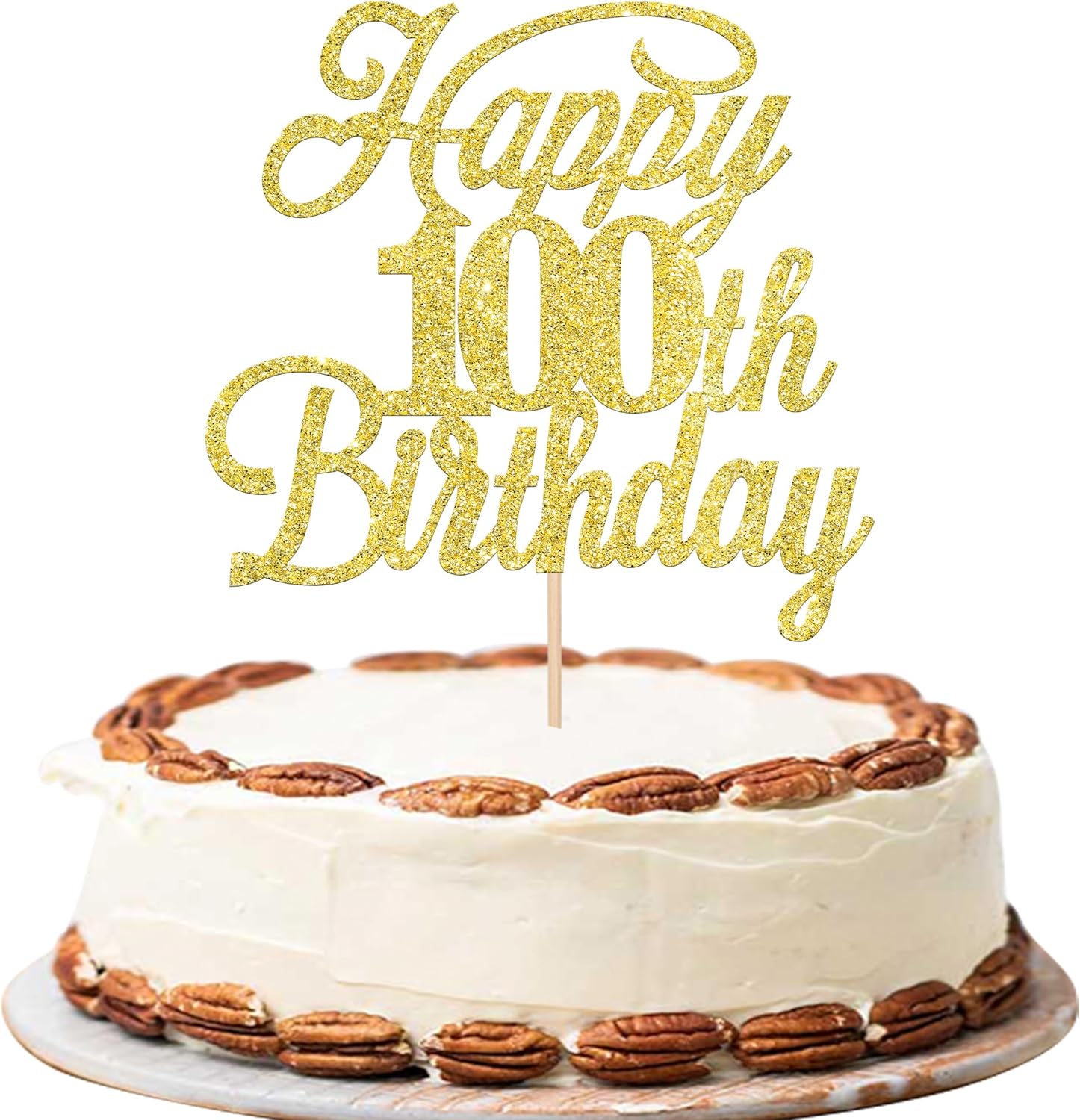 Rsstarxi 1 Pack Happy 100th Birthday Cake Topper Glitter 100 & Fabulous Cheers to 100 Years Old Birthday Cake Pick for Celebrating 100th Birthday Anniversary Party Cake Decorations Supplies Gold