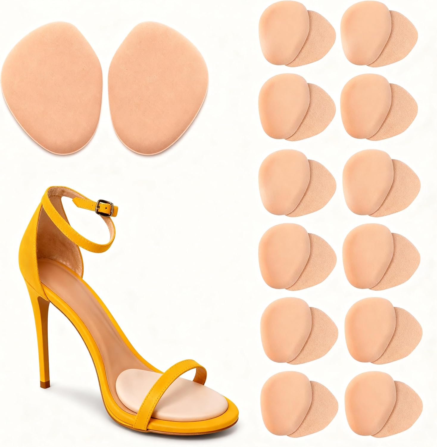 Cuffbow Metatarsal Pads for Women Men, 12 Pairs Ball of Foot Cushions, Soft Foam Adhesive Forefoot Pads for Metatarsalgia Pain Relief, Comfort Shoe Inserts for Walk Standing Working High Heels
