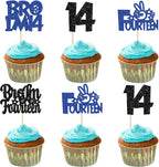 Ephlyn 24Pcs Bro I'm 14 Cupcake Toppers Glitter Boy 14th Birthday Cupcake Pick Decorations for Cheers to Fourteen Years Old Big Brother 14th Birthday Party Supplies