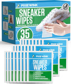 Sneaker Cleaning Wipes, Dual-Sided Instant Shoe Cleaner Wipes for White Sneakers, Waterless Shoe Cleaning Wipes for Leather, Canvas, Mesh & Rubber, Individually Wrapped Travel Shoe Wipes, 35 Count