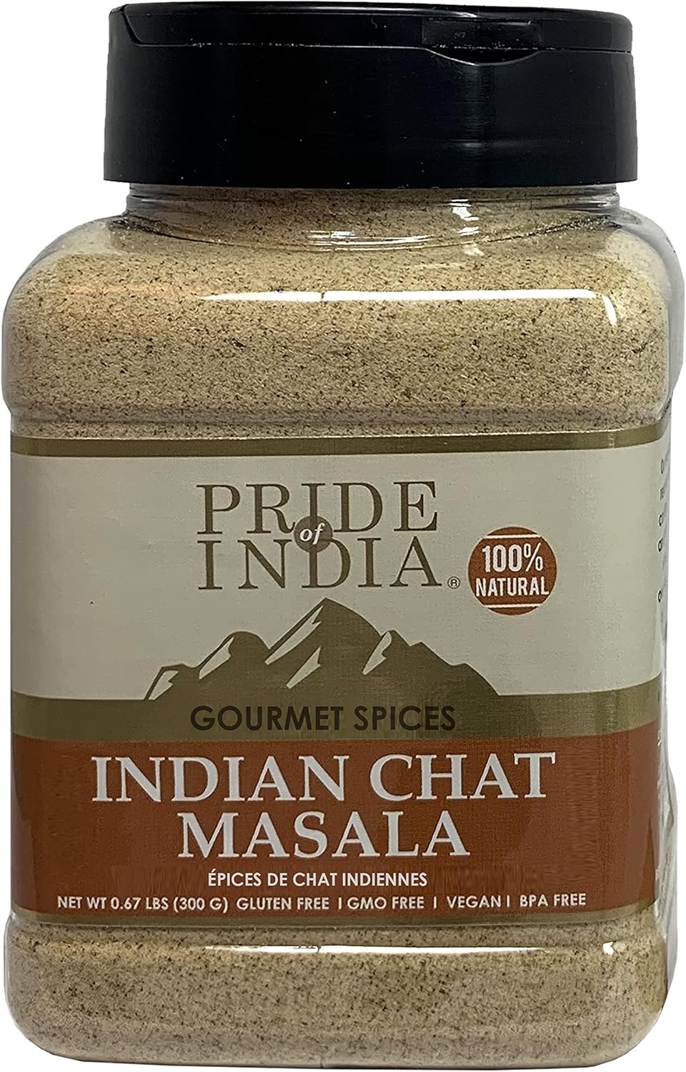 Pride of India | Indian Chat Masala Seasoning Spice – 10.5 oz (300g) | Ideal for Savory Dishes – Perfect Seasoning for Drinks/Salads/Fruits – Preservatives Free – Easy to Store Dual Sifter Jar