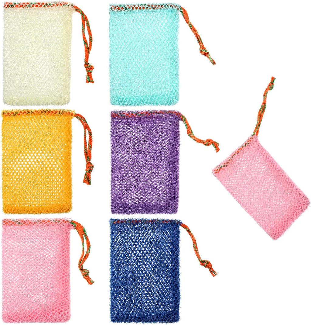 Sibba 8pcs Bar Soap Pouch Saver Pocket Drawstring Exfoliating Mesh Soap Saver Sack Foaming Bag Bubble Foam Net Body Scrubber Sponge Exfoliator Loofah Facial Cleaning for Bath Shower (Multicolor)