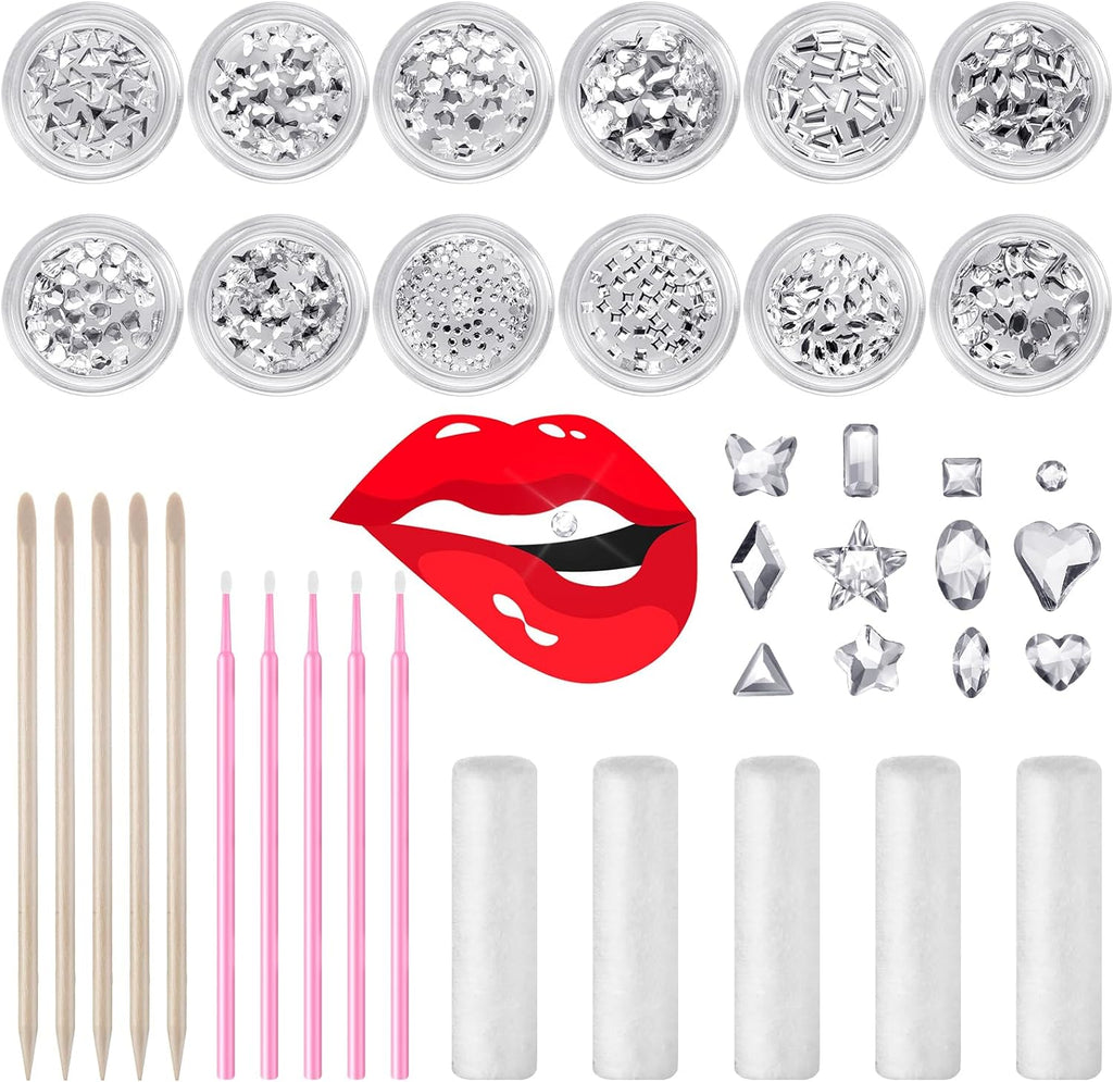 Leelosp 480 Pcs Tooth Gem Kit DIY Teeth Crystals Jewelry Fashionable Teeth Gems Kit Artificial Crystal Tooth Reflective Ornaments (Without Glue) (White)