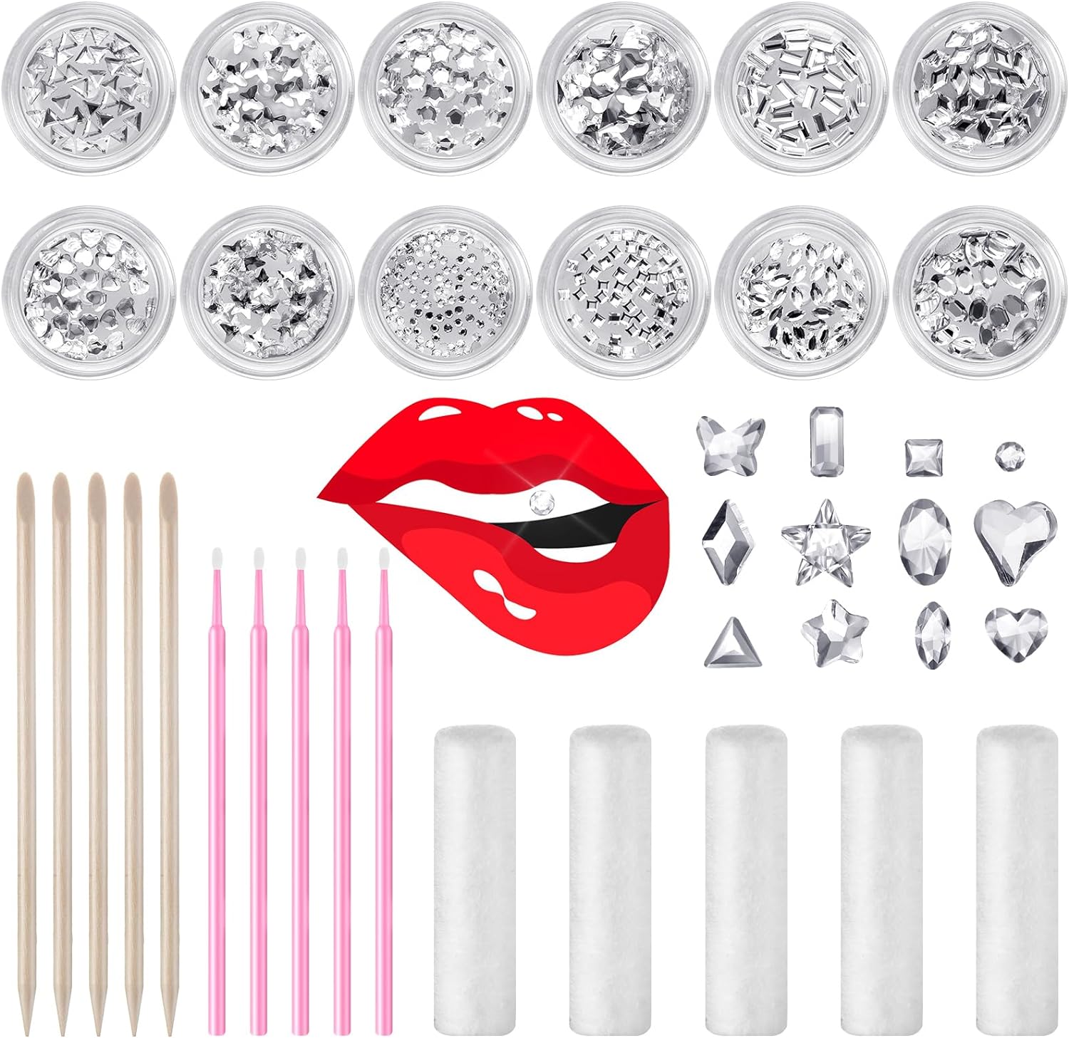 Leelosp 480 Pcs Tooth Gem Kit DIY Teeth Crystals Jewelry Fashionable Teeth Gems Kit Artificial Crystal Tooth Reflective Ornaments (Without Glue) (White)