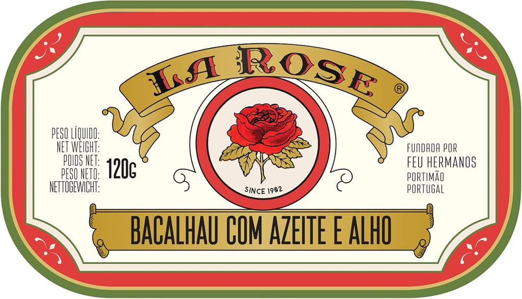 La Rose from Portugal - Gourmet Canned Codfish with Olive oil and Garlic - 4.23oz / 120gr (Pack of 5 cans)