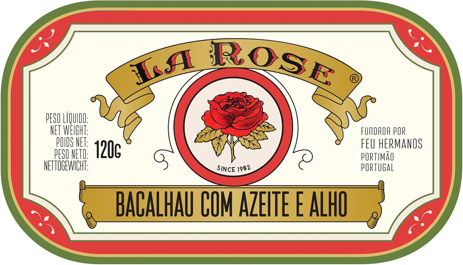 La Rose from Portugal - Gourmet Canned Codfish with Olive oil and Garlic - 4.23oz / 120gr (Pack of 5 cans)